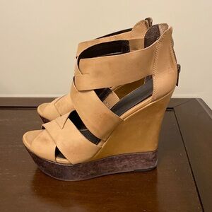 Wedge Heel, Beige, Size 9